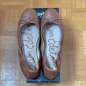 Sam Edelman Tan Leather Bow Ballet Flats